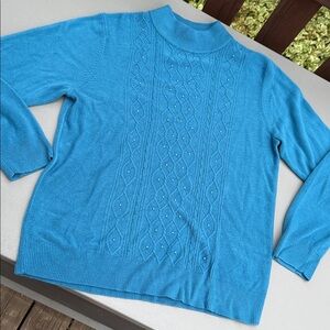 Vintage 1980s/90s tradition 
Lg ocean teal blue pearl detail sweater Cowl neck